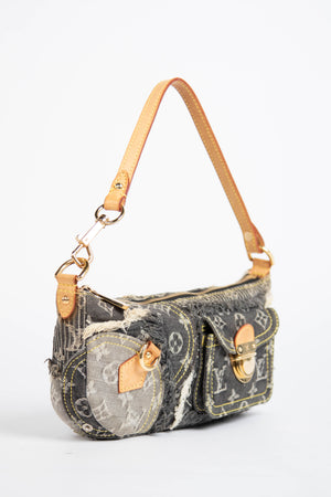 RARE 2000s Louis Vuitton Black Denim Patchwork Shoulder Bag