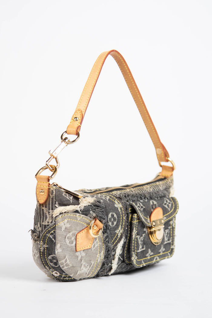 RARE 2000s Louis Vuitton Black Denim Patchwork Shoulder Bag