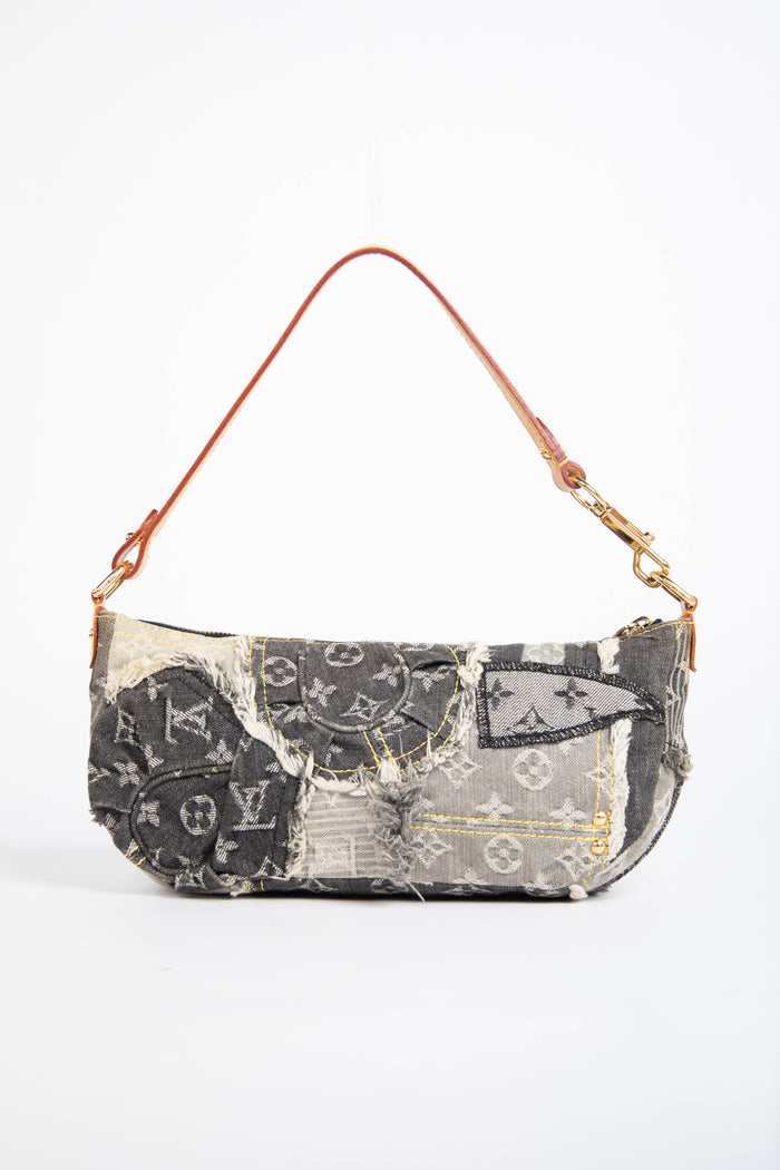 RARE 2000s Louis Vuitton Black Denim Patchwork Shoulder Bag