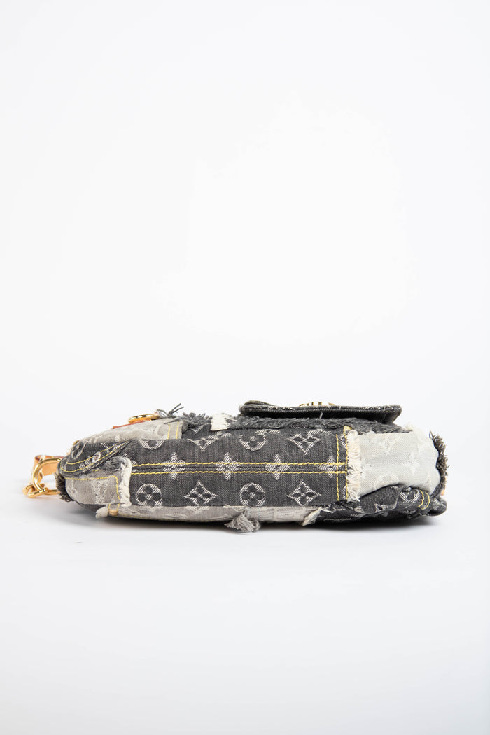 RARE 2000s Louis Vuitton Black Denim Patchwork Shoulder Bag