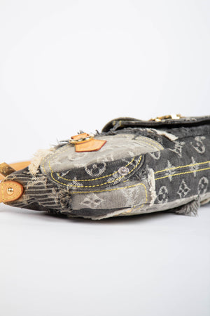 RARE 2000s Louis Vuitton Black Denim Patchwork Shoulder Bag