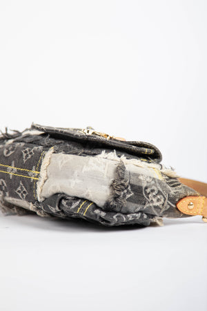 RARE 2000s Louis Vuitton Black Denim Patchwork Shoulder Bag