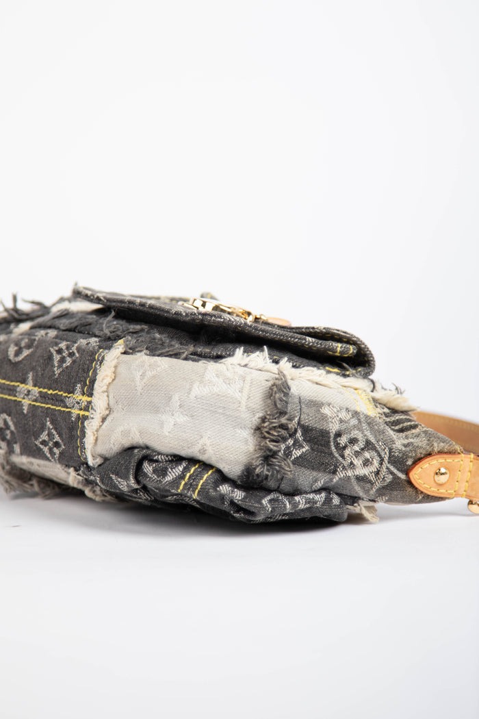 RARE 2000s Louis Vuitton Black Denim Patchwork Shoulder Bag