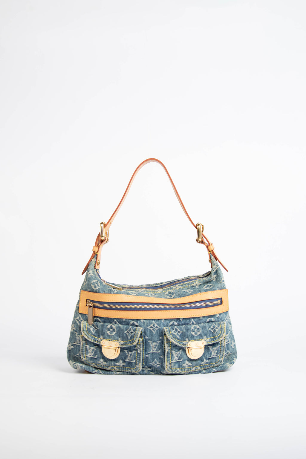2000s Louis Vuitton Blue Denim Baggy PM Monogram Shoulder Bag