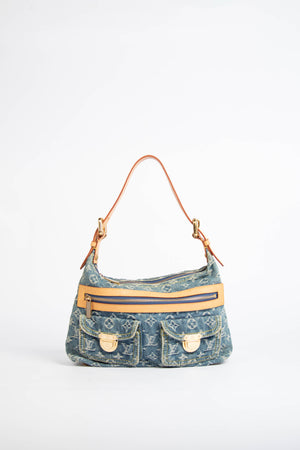 2000s Louis Vuitton Blue Denim Baggy PM Monogram Shoulder Bag