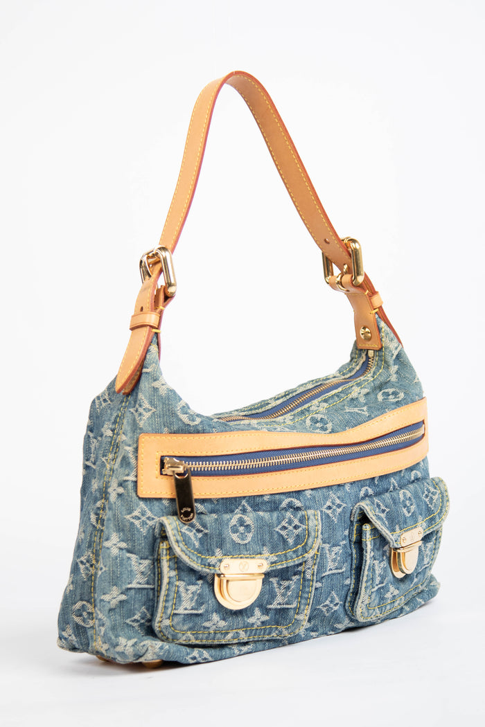 2000s Louis Vuitton Blue Denim Baggy PM Monogram Shoulder Bag