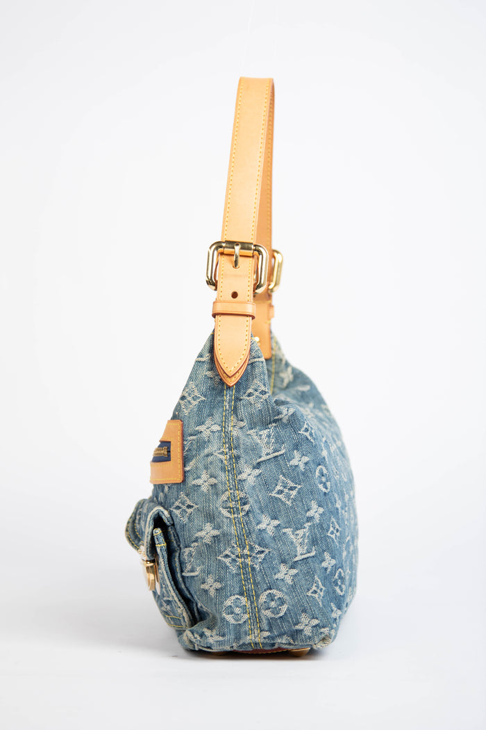 2000s Louis Vuitton Blue Denim Baggy PM Monogram Shoulder Bag