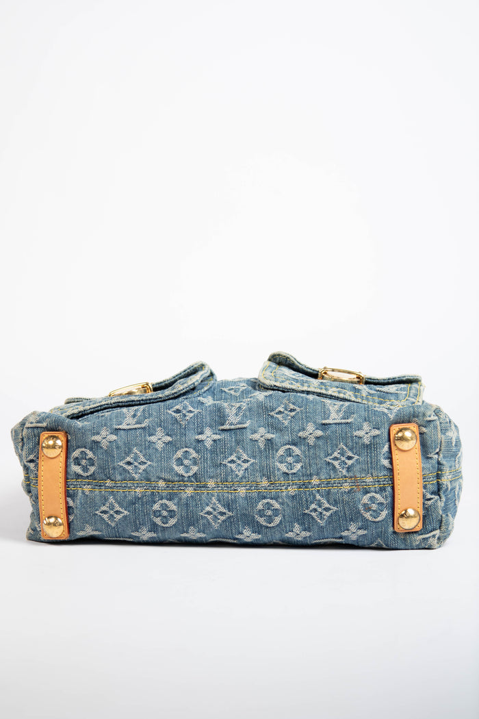2000s Louis Vuitton Blue Denim Baggy PM Monogram Shoulder Bag