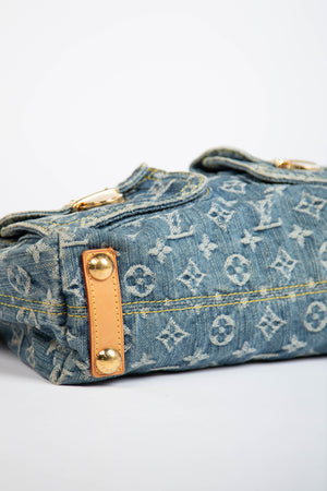 2000s Louis Vuitton Blue Denim Baggy PM Monogram Shoulder Bag
