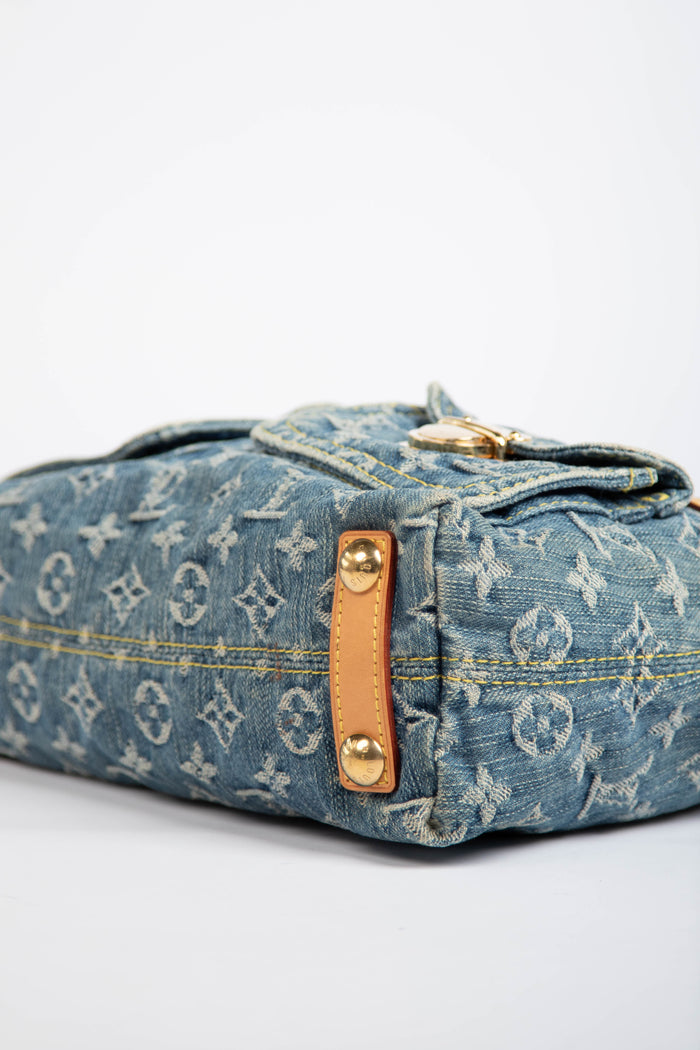 2000s Louis Vuitton Blue Denim Baggy PM Monogram Shoulder Bag