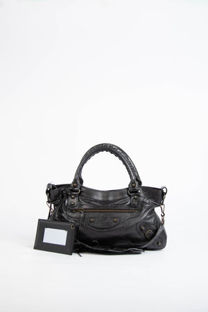 2000s Balenciaga Black Leather First City Shoulder Bag