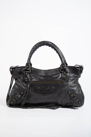 2000s Balenciaga Black Leather First City Shoulder Bag
