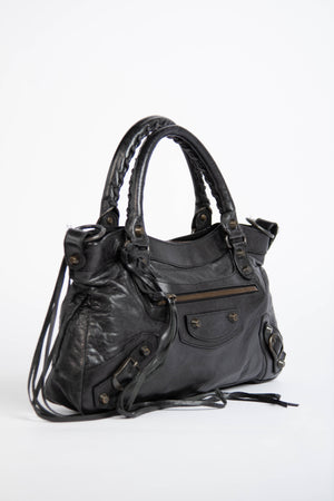 2000s Balenciaga Black Leather First City Shoulder Bag