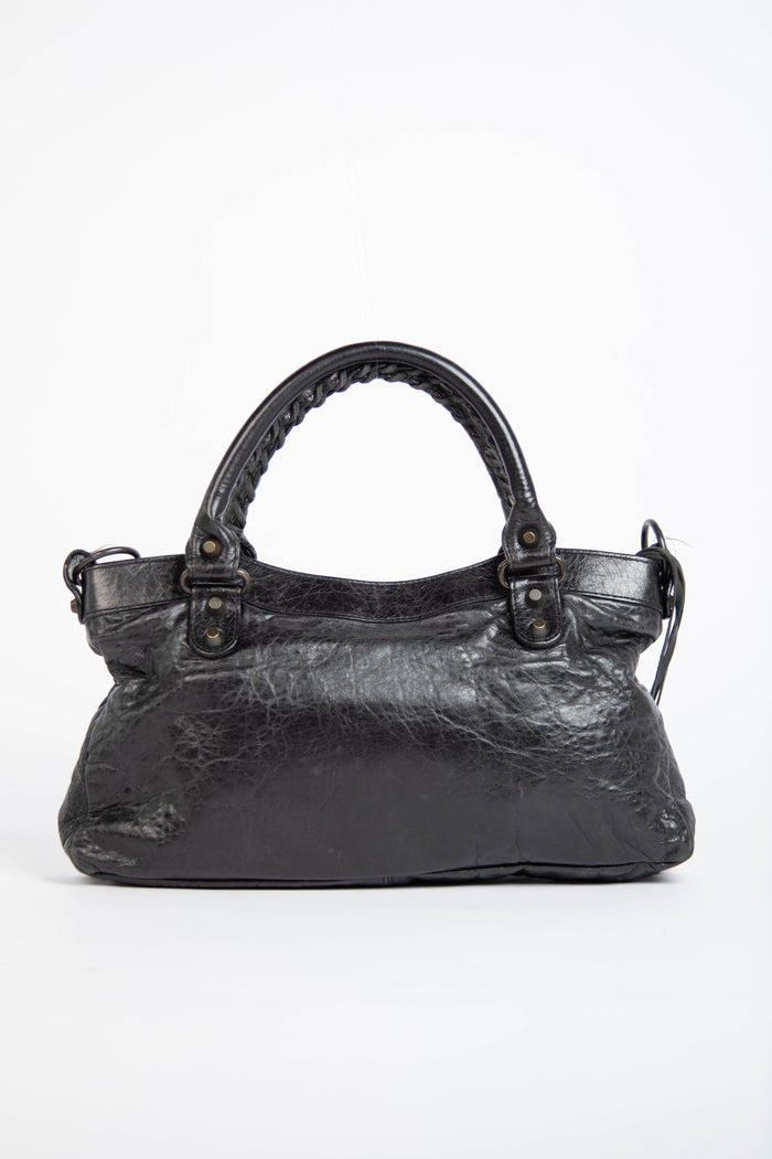 2000s Balenciaga Black Leather First City Shoulder Bag