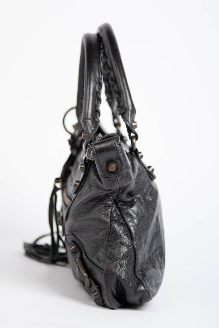 2000s Balenciaga Black Leather First City Shoulder Bag