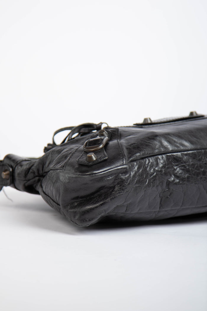 2000s Balenciaga Black Leather First City Shoulder Bag