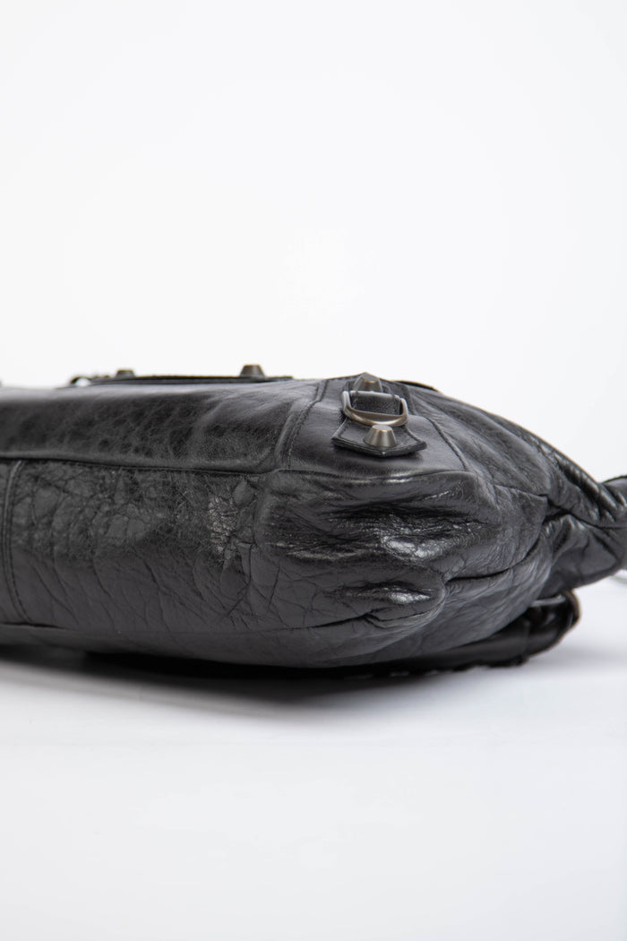 2000s Balenciaga Black Leather First City Shoulder Bag
