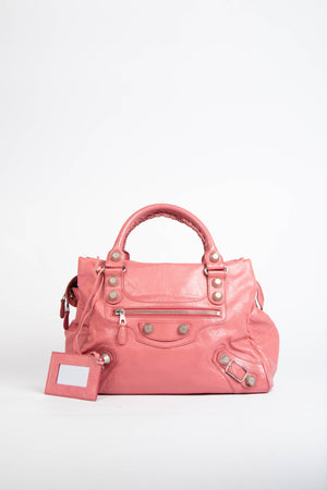 2000s Balenciaga Pink Leather Midday Bag with Giant Silver Hardware