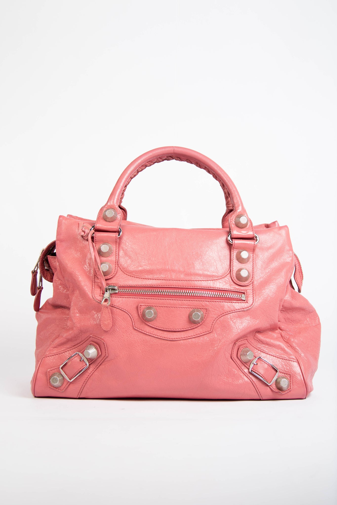 2000s Balenciaga Pink Leather Midday Bag with Giant Silver Hardware