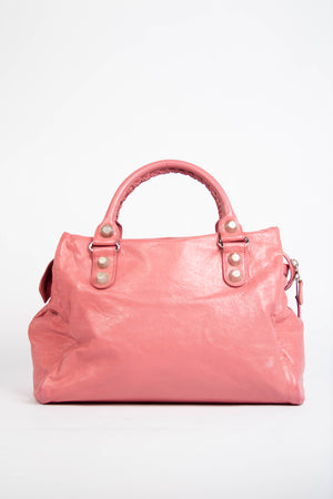 2000s Balenciaga Pink Leather Midday Bag with Giant Silver Hardware