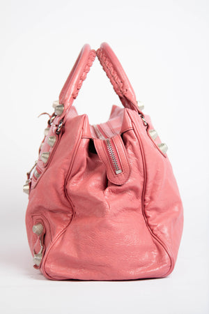 2000s Balenciaga Pink Leather Midday Bag with Giant Silver Hardware