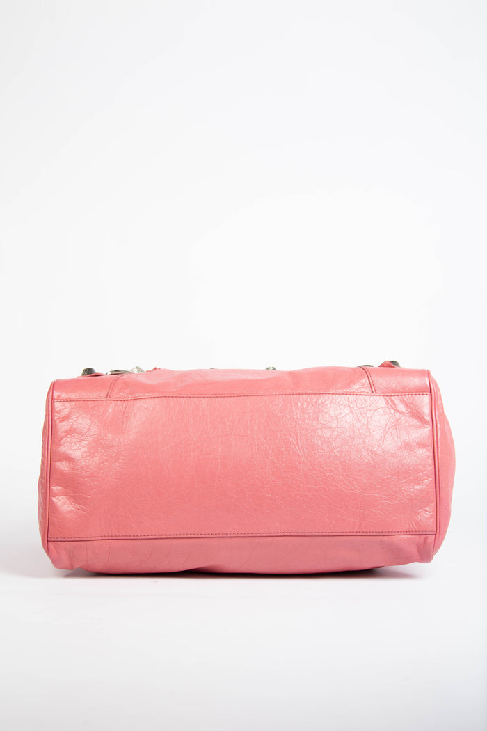 2000s Balenciaga Pink Leather Midday Bag with Giant Silver Hardware