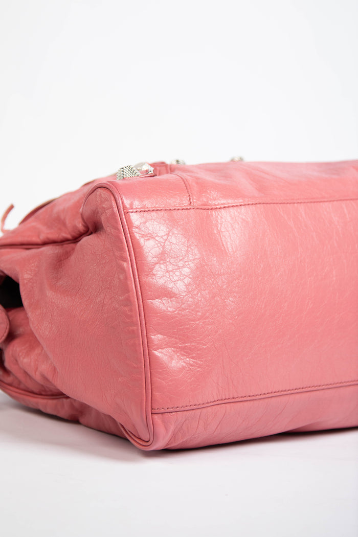 2000s Balenciaga Pink Leather Midday Bag with Giant Silver Hardware
