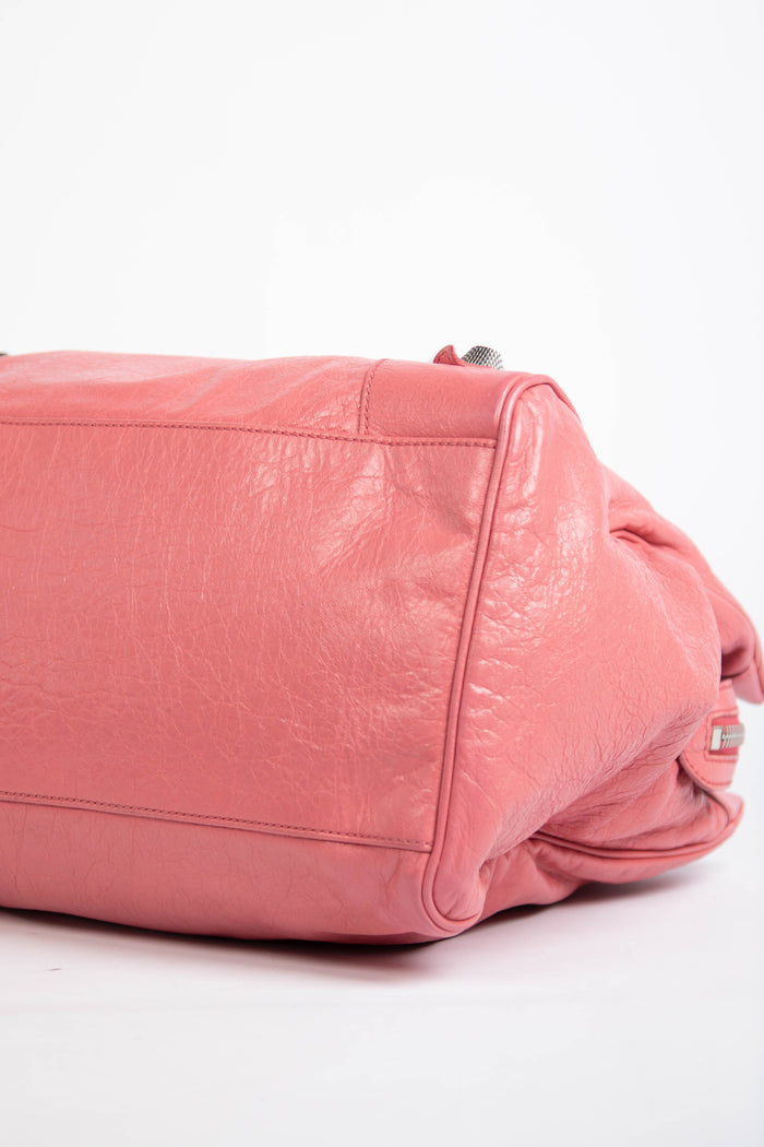 2000s Balenciaga Pink Leather Midday Bag with Giant Silver Hardware