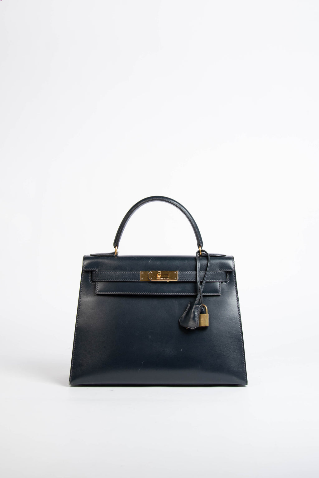 1989 Hermès Kelly 28cm in Sellier Navy Box Leather GHW