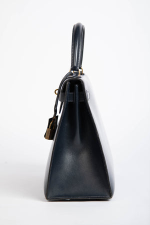 1989 Hermès Kelly 28cm in Sellier Navy Box Leather GHW