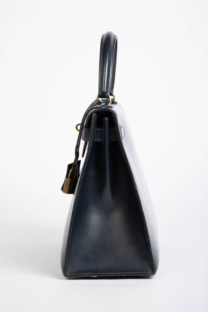 1989 Hermès Kelly 28cm in Sellier Navy Box Leather GHW