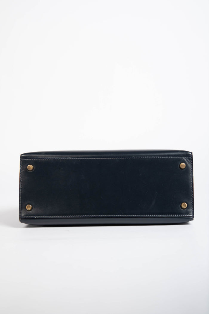 1989 Hermès Kelly 28cm in Sellier Navy Box Leather GHW