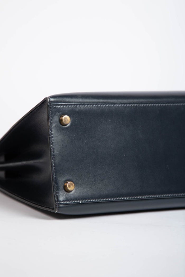 1989 Hermès Kelly 28cm in Sellier Navy Box Leather GHW