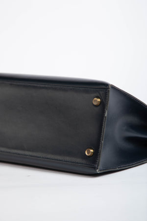 1989 Hermès Kelly 28cm in Sellier Navy Box Leather GHW