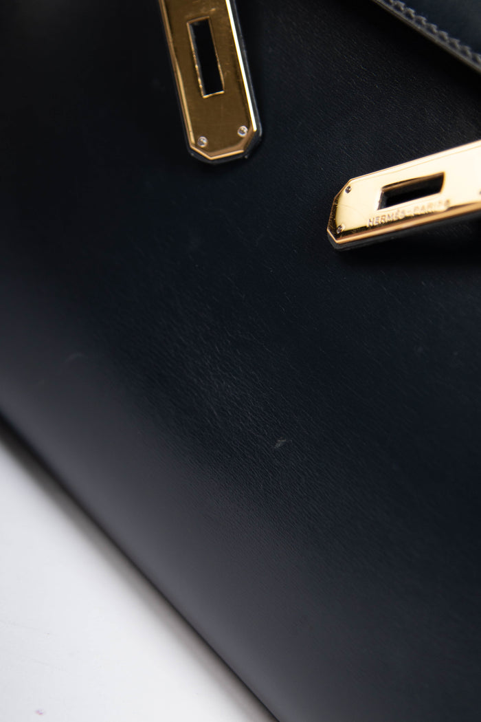 1989 Hermès Kelly 28cm in Sellier Navy Box Leather GHW