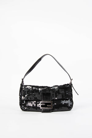 RARE Vintage Fendi Black Sequin Baguette Shoulder Bag