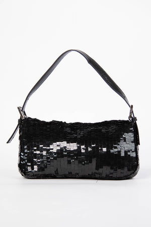RARE Vintage Fendi Black Sequin Baguette Shoulder Bag