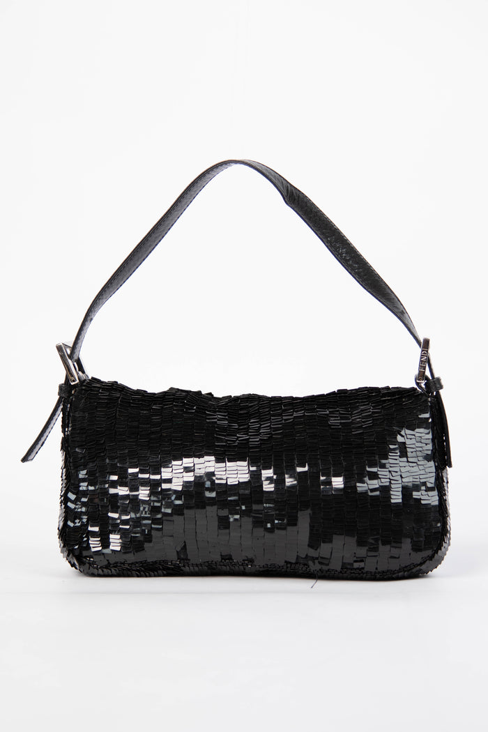 RARE Vintage Fendi Black Sequin Baguette Shoulder Bag