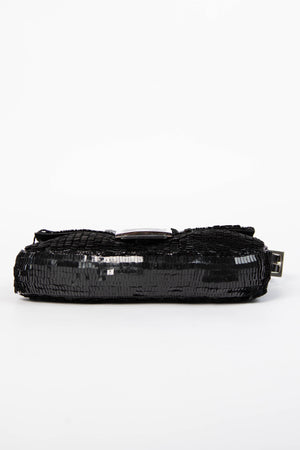 RARE Vintage Fendi Black Sequin Baguette Shoulder Bag
