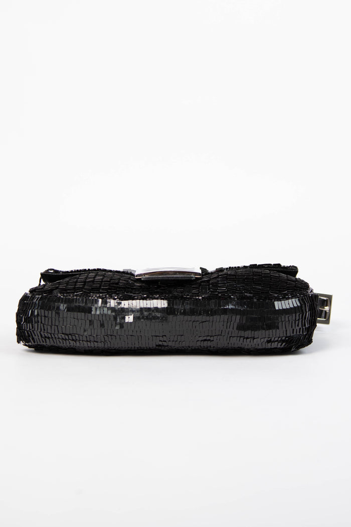 RARE Vintage Fendi Black Sequin Baguette Shoulder Bag