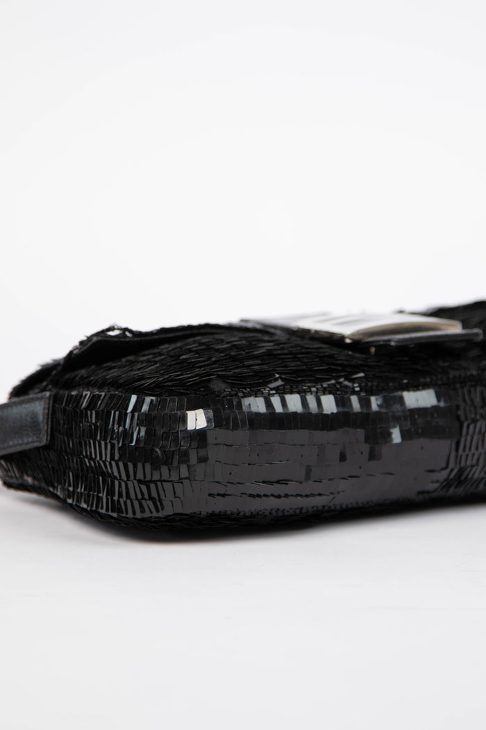 RARE Vintage Fendi Black Sequin Baguette Shoulder Bag