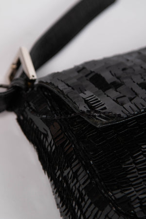RARE Vintage Fendi Black Sequin Baguette Shoulder Bag