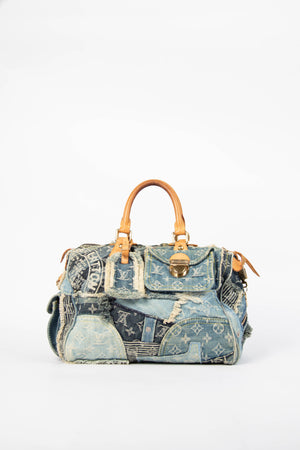 RARE 2000s Louis Vuitton Denim Patchwork Speedy 30 Bag