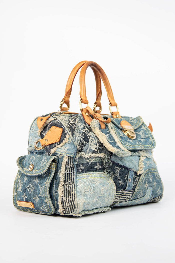 RARE 2000s Louis Vuitton Denim Patchwork Speedy 30 Bag