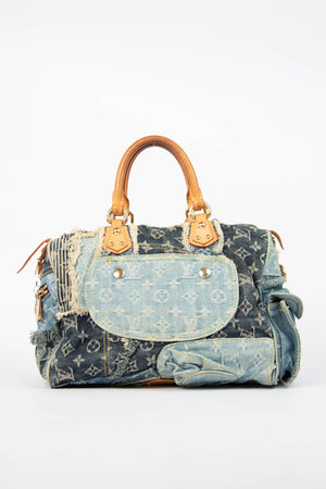 RARE 2000s Louis Vuitton Denim Patchwork Speedy 30 Bag