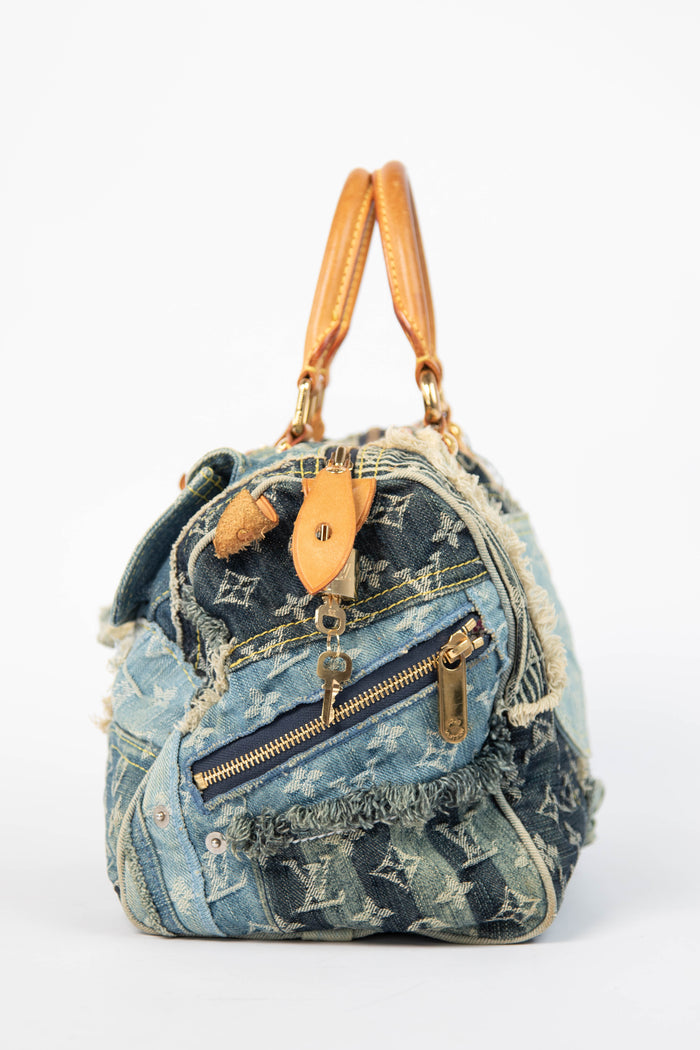 RARE 2000s Louis Vuitton Denim Patchwork Speedy 30 Bag