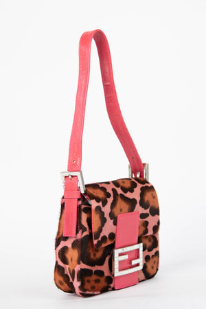 Vintage Fendi Pink Leopard Print Pony Hair Mini Mamma Shoulder Bag