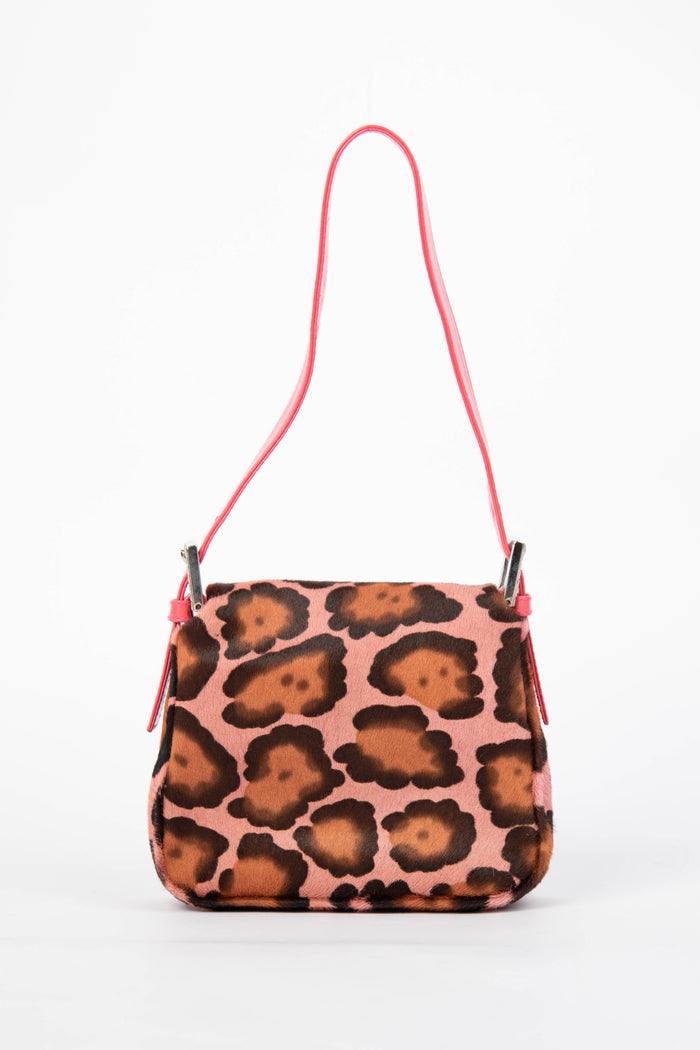 Vintage Fendi Pink Leopard Print Pony Hair Mini Mamma Shoulder Bag