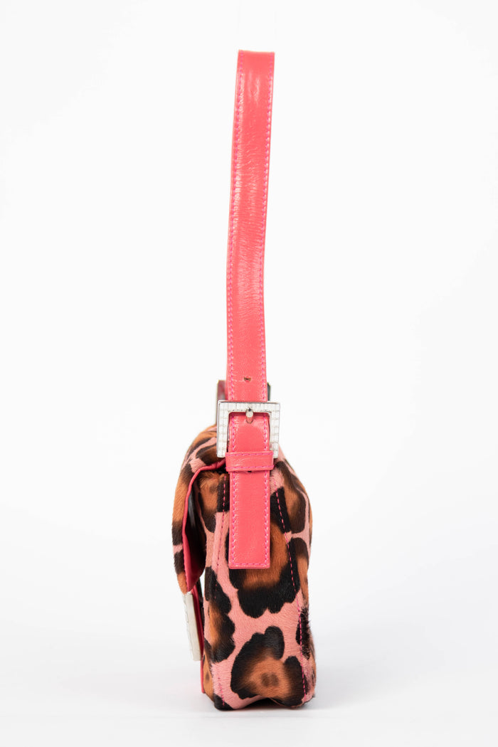 Vintage Fendi Pink Leopard Print Pony Hair Mini Mamma Shoulder Bag