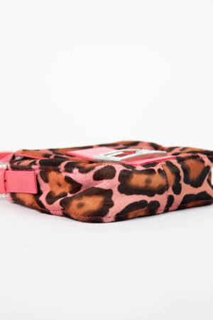 Vintage Fendi Pink Leopard Print Pony Hair Mini Mamma Shoulder Bag